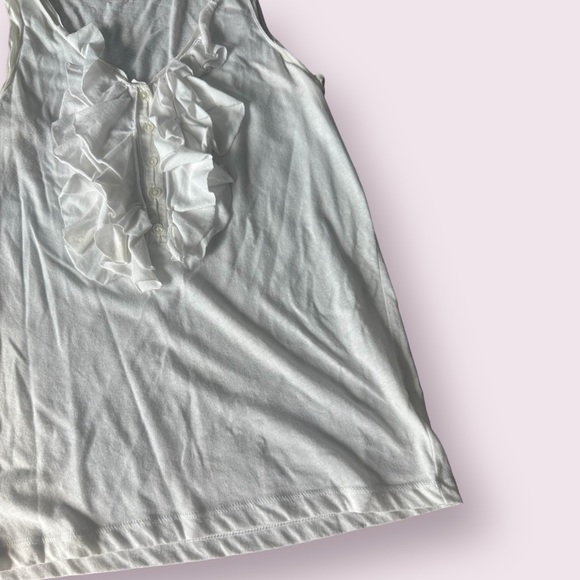 Women’s J. Crew White Ruffle Button Front Tank Top Cotton Poly Blend Sz Medium - Picture 3 of 11